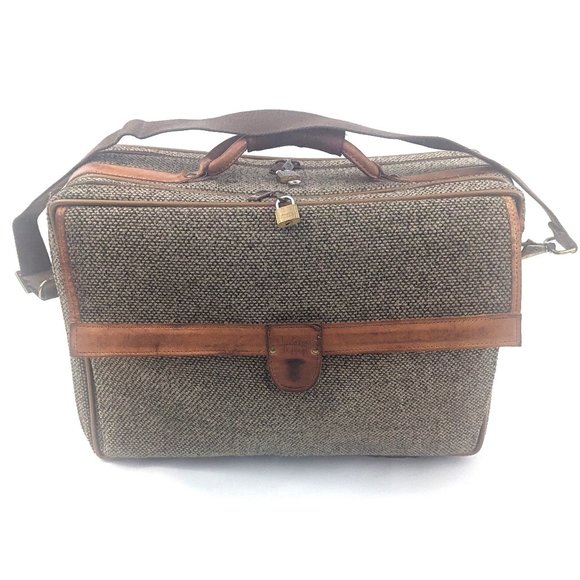 Vintage Hartmann Tweed and Leather Carry On Suitcase w shoulder strap